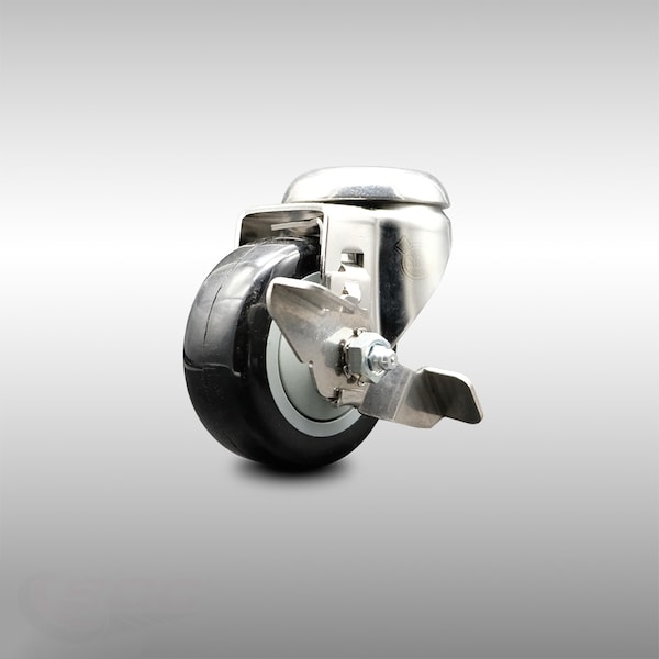 Service Caster 3 Inch 316SS Black Polyurethane Wheel Swivel Bolt Hole Caster with Brake SCC SCC-SS316BH20S314-PPUB-BLK-TLB - main